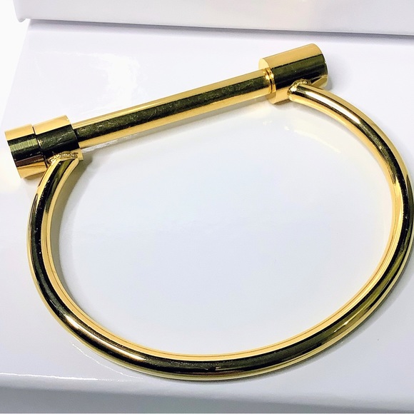 D shape 18k gold plated bracelet, Screw bracelet, unisex bracelet - Picture 4 of 4